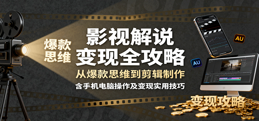 影视解说变现全攻略：从爆款思维到剪辑制作，含手机电脑操作及变现实用技巧-宇文网创