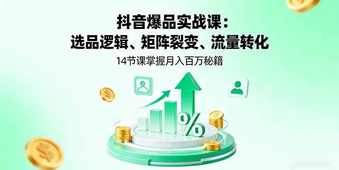 抖音爆品实战课：选品逻辑、矩阵裂变、流量转化，14节课掌握月入百万秘籍-宇文网创