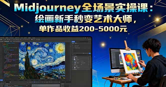 Midjourney全场景实操课：绘画新手秒变艺术大师，单作品收益200-5000元-宇文网创