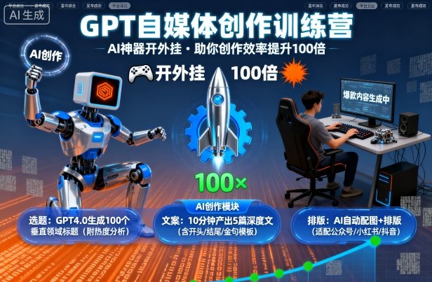 GPT自媒体创作训练营：AI神器开外挂，助你创作效率提升100倍-宇文网创