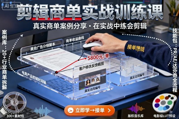 剪辑商单实战训练课，真实商单案例分享，在实战中练会剪辑-宇文网创