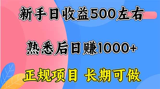 新手日收益500+ 正规项目 长期可做-宇文网创