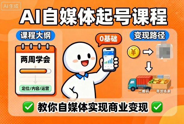 AI自媒体起号课程，0基础小白两周学会，教你自媒体实现商业变现-宇文网创