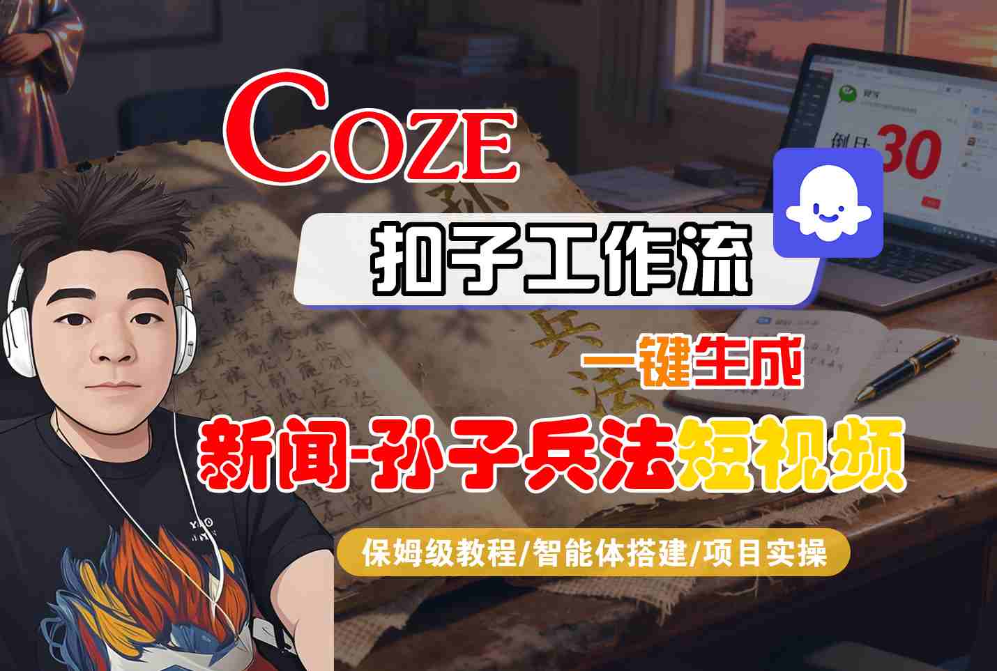 Coze扣子智能体工作流一键生成“新闻-孙子兵法“短视频，全流程保姆级教学-宇文网创