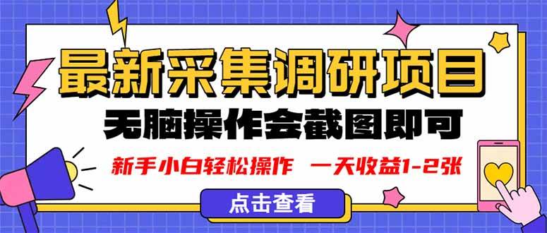 新版采集调研项目，截图上传即可，无脑操作，日收益1-2张-宇文网创