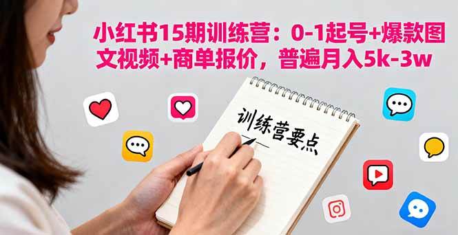 小红书15期训练营：0-1起号+爆款图文视频+商单报价，普遍月入5k-3w-宇文网创