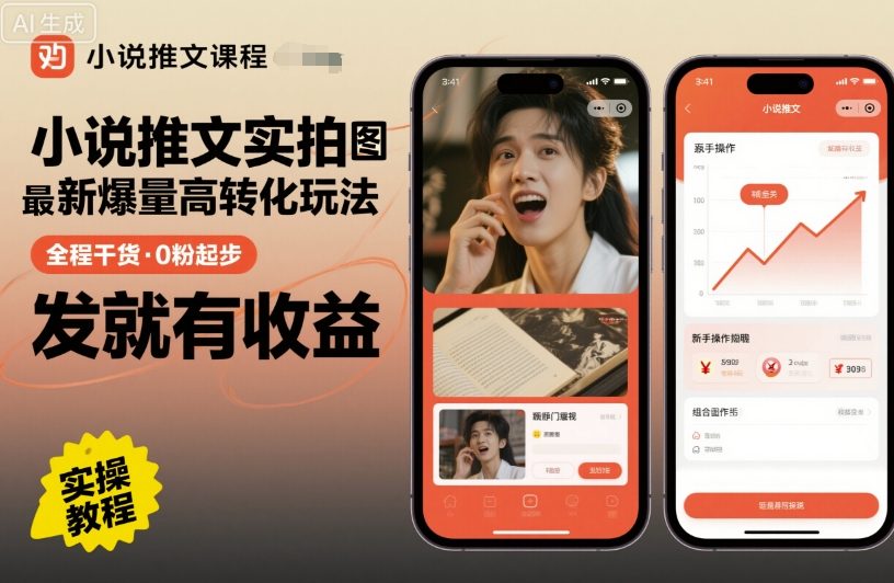 小说推文实拍双图文最新爆量高转化玩法，全程干货，0粉起步，发就有收益-宇文网创