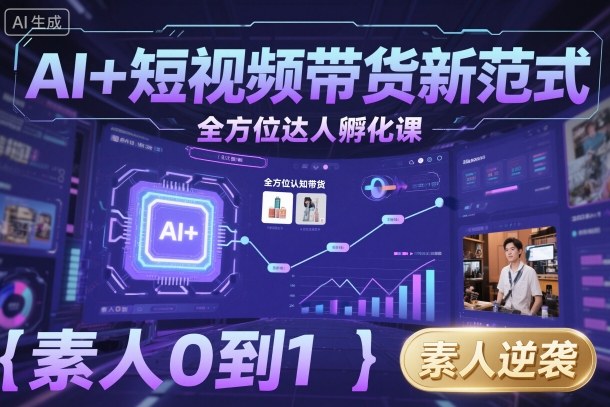 AI+短视频带货新范式全方位达人孵化课，素人也可以从0到1，全方位认知短视频带货-宇文网创