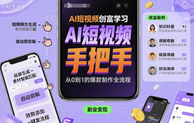 AI短视频创富学习，手把手教会你制作AI短视频-宇文网创