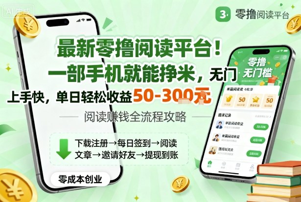 最新零撸阅读平台！一部手机就能挣米，无门槛上手快，单日轻松收益50-3张【揭秘】-宇文网创