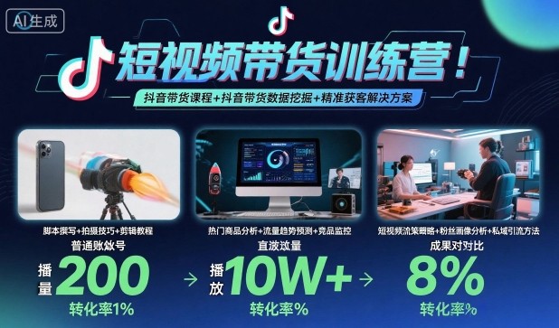 短视频带货训练营，抖音带货课程+抖音带货数据挖掘+精准获客解决方案-宇文网创