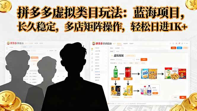 拼多多虚拟类目玩法，蓝海项目，长久稳定，多店矩阵操作，轻松日进1K+-宇文网创