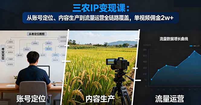 三农IP变现课：从账号定位、内容生产到流量运营全链路覆盖，单视频佣金2w+-宇文网创
