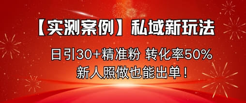 【实测案例】私域新玩法，日引30+精准粉，转化率50%，新人照做也能出单！-宇文网创
