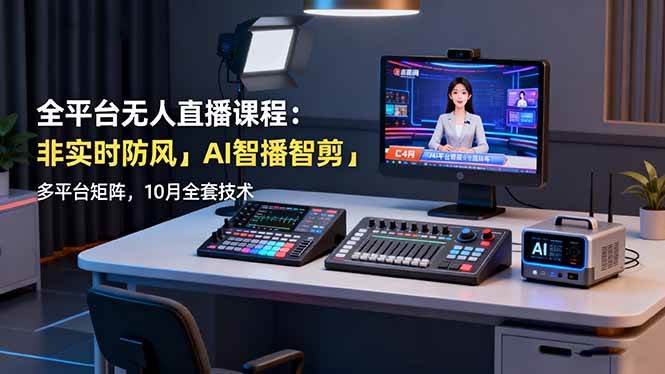 全平台无人直播课程：非实时防风＋AI智播智剪＋多平台矩阵，10月全套技术-宇文网创