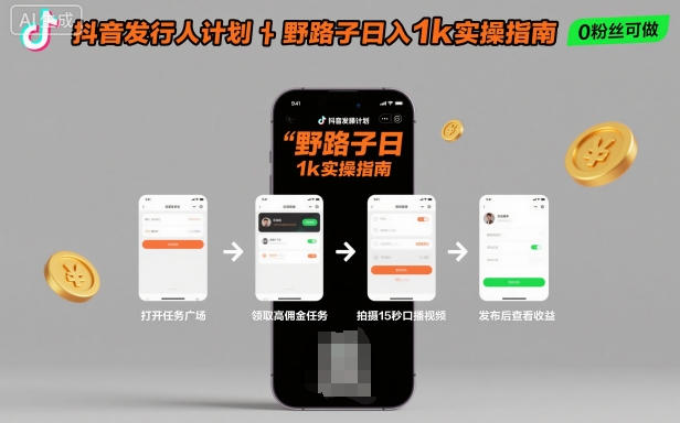 抖音发行人计划全新野路子玩法，随时随地，只要有手机，就能操作，日入1k+【揭秘】-宇文网创