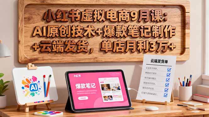 小红书虚拟电商9月课：AI原创技术+爆款笔记制作+云端发货，单店月利3万+-宇文网创