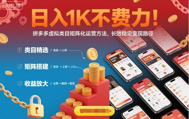 日入1K不费力！拼多多虚拟类目矩阵化运营方法，长效稳定变现路径-宇文网创