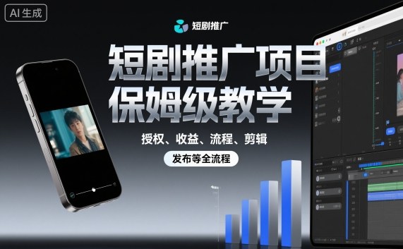 短剧推广项目保姆级教学，授权、收益、流程、剪辑，发布等全流程-宇文网创