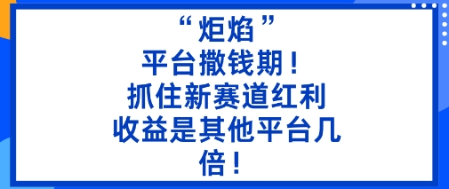 “炬焰”：平台撒钱期！抓住新赛道红利，5分钟二创内容，收益是其他平台几倍！-宇文网创