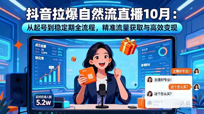 抖音拉爆自然流直播10月：从起号到稳定期全流程，精准流量获取与高效变现-宇文网创