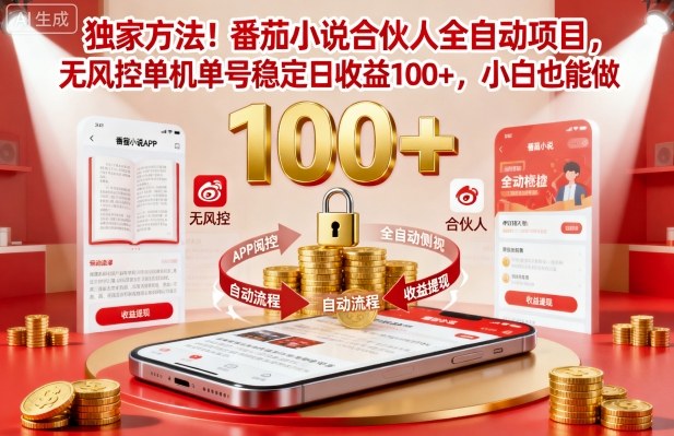 独家方法！番茄小说合伙人全自动挂G项目，无风控单机单号稳定日收益100+，小白也能做【揭秘】-宇文网创