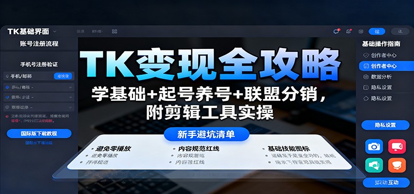 TK变现全攻略：学基础+起号养号+联盟分销，附剪辑工具实操-宇文网创