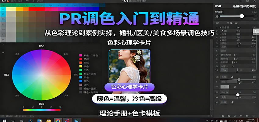 PR调色入门到精通：从色彩理论到案例实操，婚礼/医美/美食多场景调色技巧-宇文网创