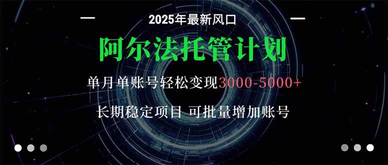 阿尔法托管计划 单账号月入3000-5000，长期稳定项目，新手小白轻松上手。-宇文网创