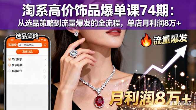 淘系高价饰品爆单课74期：从选品策略到流量爆发的全流程，单店月利润8万+-宇文网创