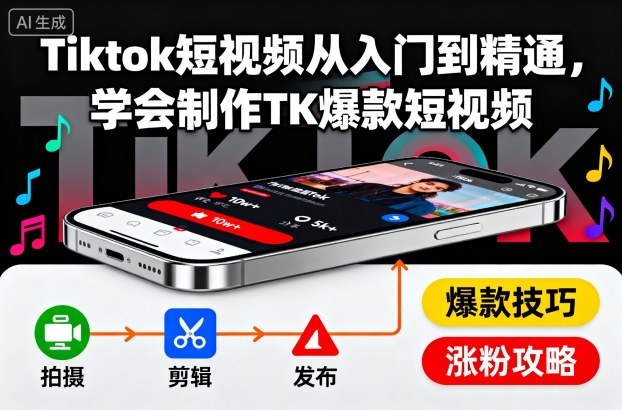 Tiktok短视频从入门到精通，学会制作TK爆款短视频-宇文网创