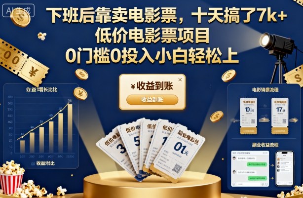 下班后靠卖电影票，十天搞了7k+，低价电影票项目，0门槛0投入小白轻松上手【揭秘】-宇文网创
