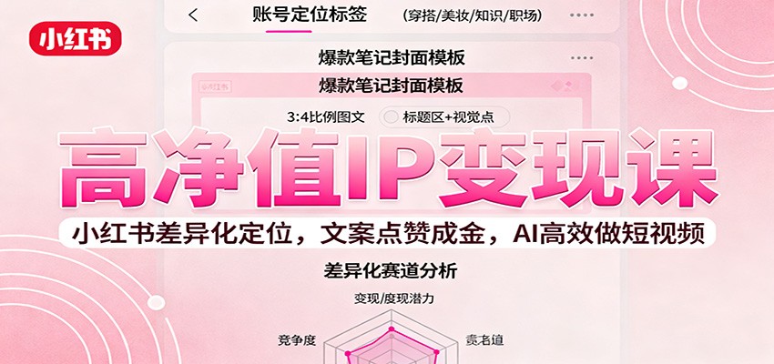 高净值IP变现课：小红书差异化定位，文案点赞成金， AI高效做短视频-宇文网创