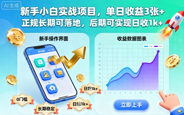 新手小白实战项目，单日收益3张+，正规长期可落地，后期可实现日收1k+【揭秘】-宇文网创