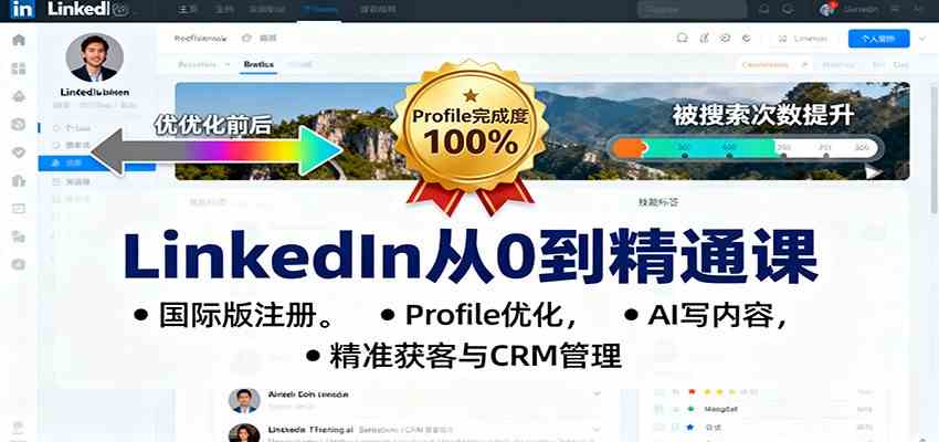 LinkedIn从0到精通课：国际版注册，Profile优化，AI写内容，精准获客与CRM管理-宇文网创