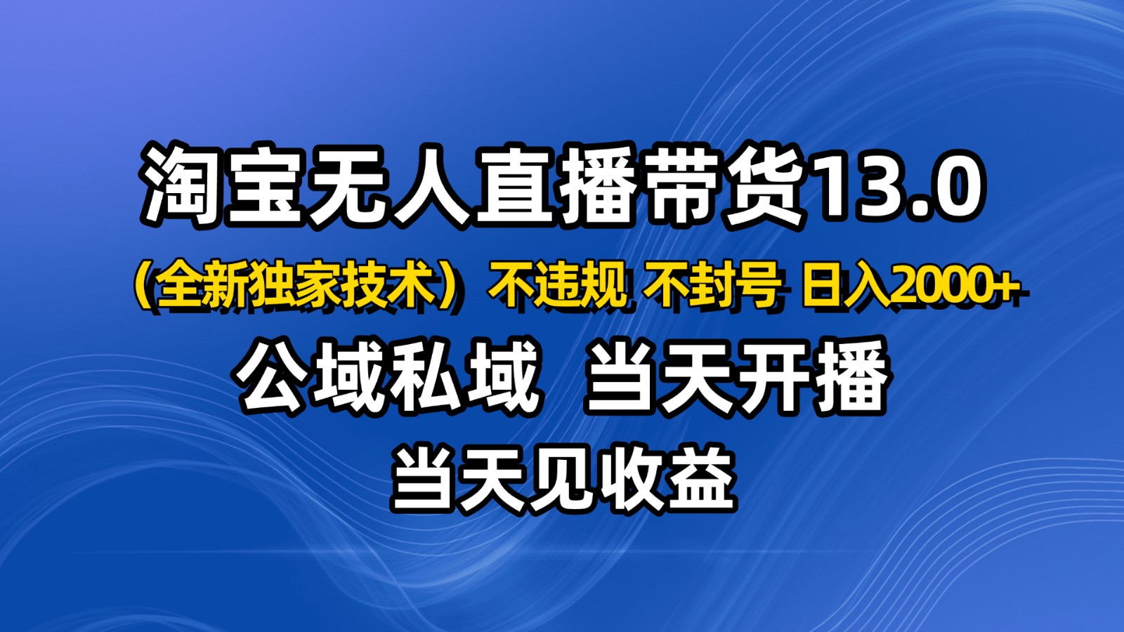 淘宝无人直播13.0，公域私域技术，不封号，不违规 布局下半年旺季赛道，日入2000+-宇文网创