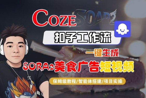 Coze扣子智能体工作流一键生成“SORA2美食广告“短视频，全流程保姆级教学-宇文网创
