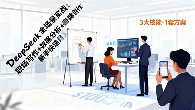 DeepSeek全场景实战：职场写作+数据分析+自媒体创作，新手快速月入过万-宇文网创