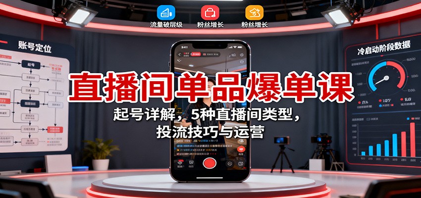 直播间单品爆单课：起号详解，5种直播间类型，投流技巧与运营-宇文网创