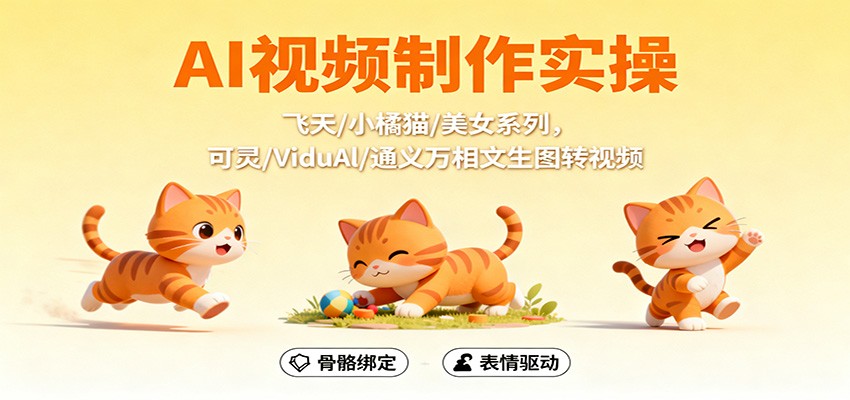 AI视频制作实操，飞天/小橘猫/美女系列，可灵/ViduAl/通义万相文生图转视频-宇文网创