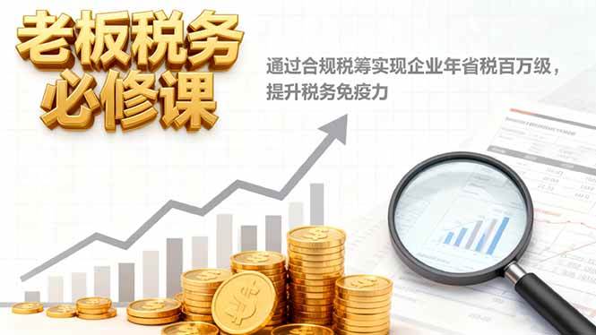 老板税务必修课，通过合规税筹实现企业年省税百万级，提升税务免疫力-宇文网创