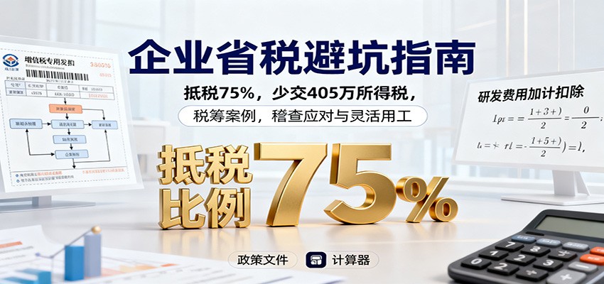 企业省税避坑指南：抵税75%，少交405万所得税，税筹案例，稽查应对与灵活用工-宇文网创