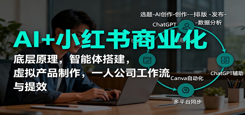 AI+小红书商业化，底层原理，智能体搭建，虚拟产品制作，一人公司工作流与提效-宇文网创