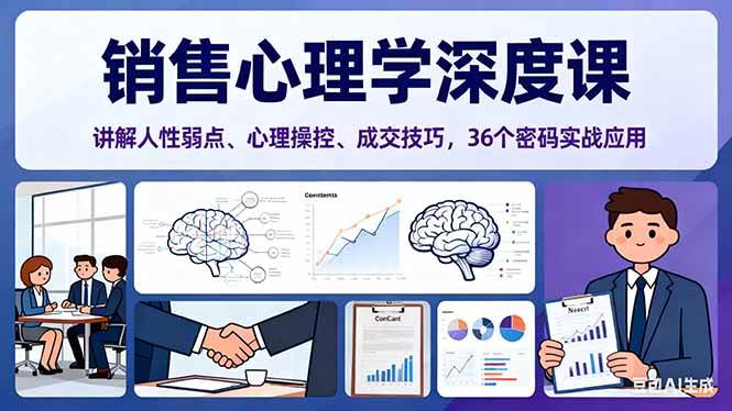 销售心理学深度课，讲解人性弱点、心理操控、成交技巧，36个密码实战应用-宇文网创