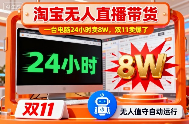 淘宝无人直播带货，一台电脑214小时卖8W，双11卖爆了【揭秘】-宇文网创