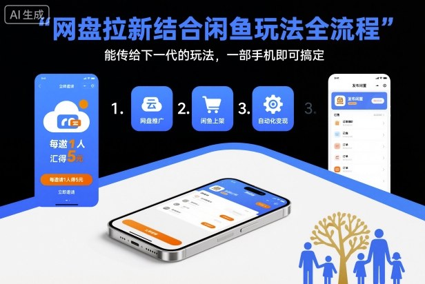 网盘拉新结合闲鱼玩法全流程，能传给下一代的玩法，一部手机即可搞定（附入口渠道以及实操教程）-宇文网创