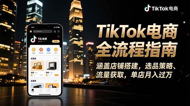 TikTok电商全流程指南，涵盖店铺搭建、选品策略、流量获取，单店月入过万-宇文网创
