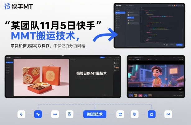 某团队11月5日快手MT搬运技术，带货和影视都可以操作，不保证百分百同框，自测-宇文网创