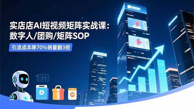 实体店AI短视频矩阵实战课：数字人/团购/矩阵SOP，引流成本降70%销量翻3倍-宇文网创