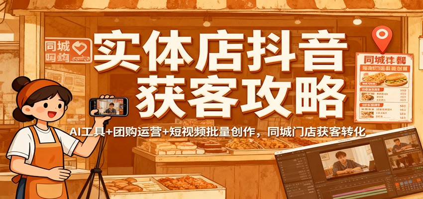 实体店抖音获客攻略：AI工具+团购运营+短视频批量创作，同城门店获客转化-宇文网创